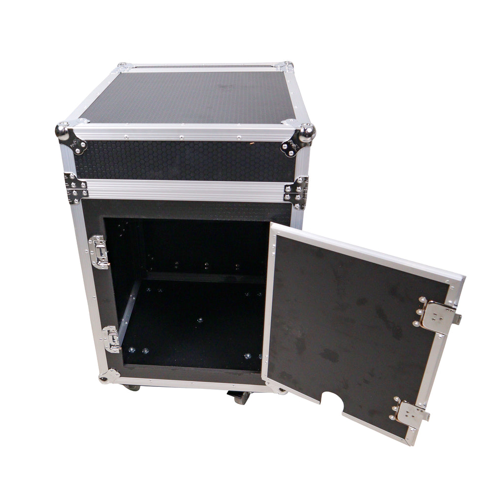 14U Vertical Rack Mount Flight Case with 10U Top for Mixer Combo Amp Rack with Caster Wheels