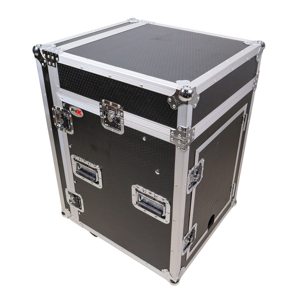 14U Vertical Rack Mount Flight Case with 10U Top for Mixer Combo Amp Rack with Caster Wheels
