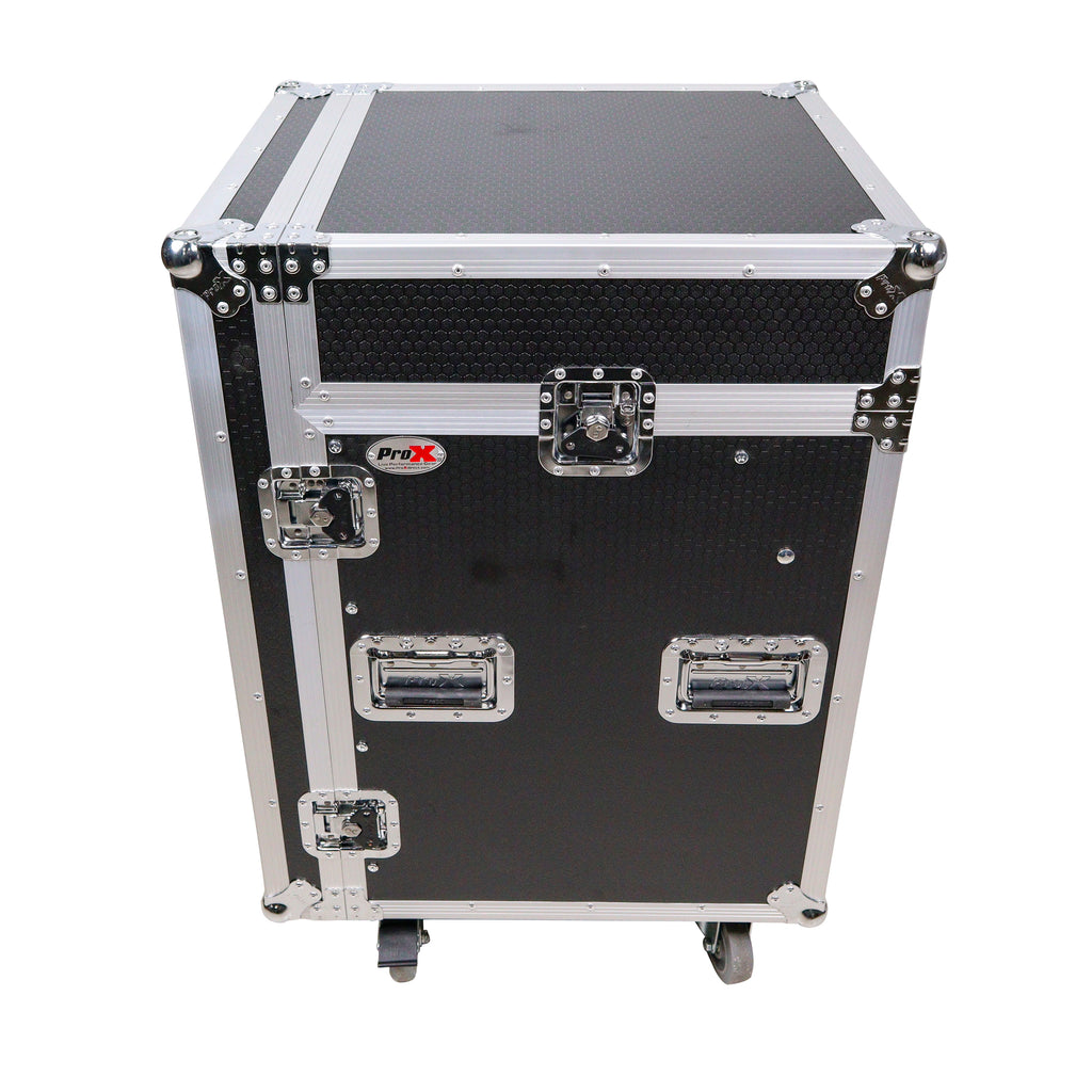 14U Vertical Rack Mount Flight Case with 10U Top for Mixer Combo Amp Rack with Caster Wheels