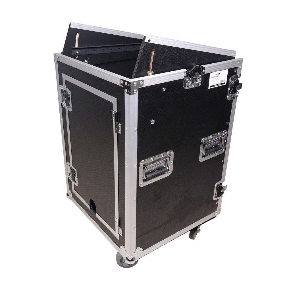 16U Vertical Rack Mount Flight Case with 10U Top for Mixer Combo Amp Rack with Laptop Shelf and Caster Wheels