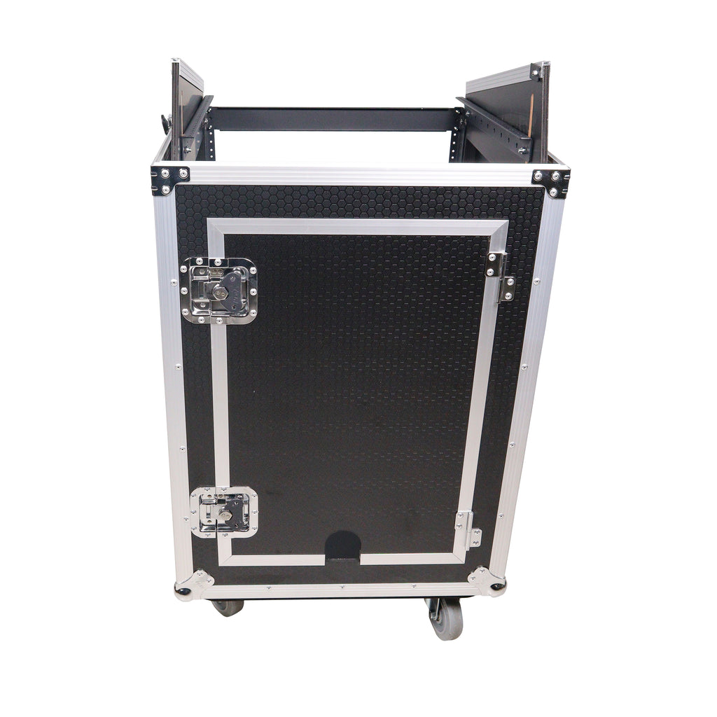 16U Vertical Rack Mount Flight Case with 10U Top for Mixer Combo Amp Rack with Laptop Shelf and Caster Wheels