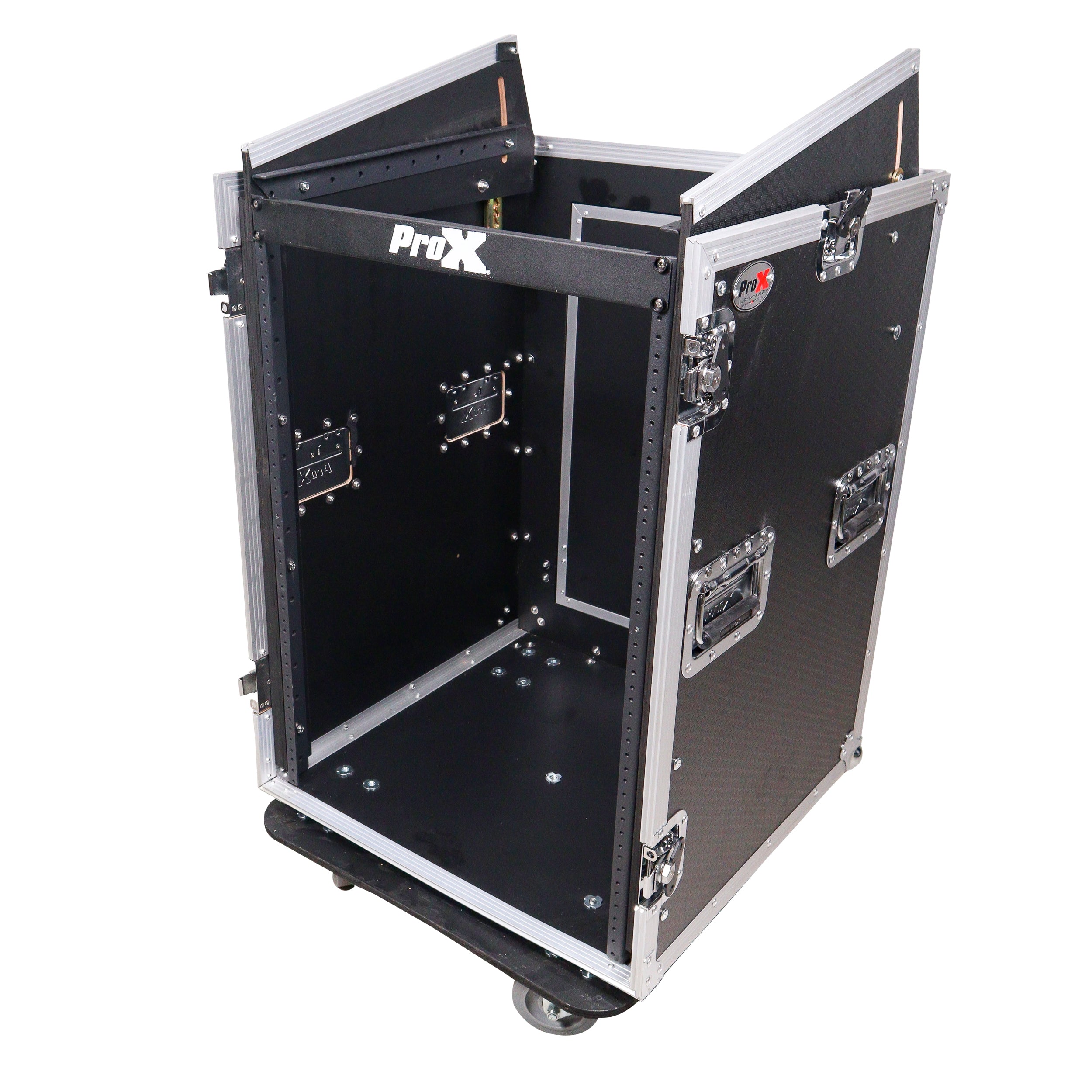 16U Vertical Rack Mount Flight Case with 10U Top for Mixer Combo Amp Rack with Laptop Shelf and Caster Wheels