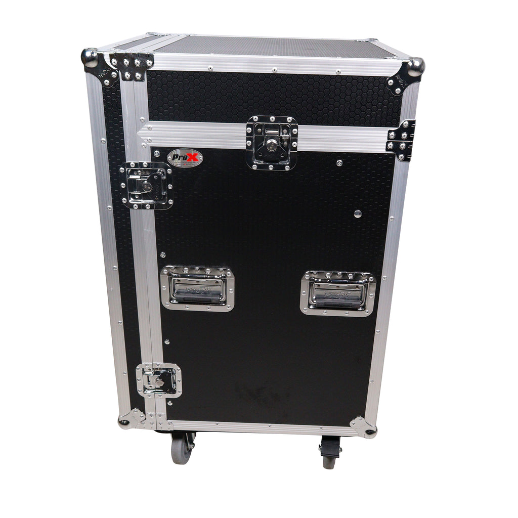 16U Vertical Rack Mount Flight Case with 10U Top for Mixer Combo Amp Rack with Laptop Shelf and Caster Wheels