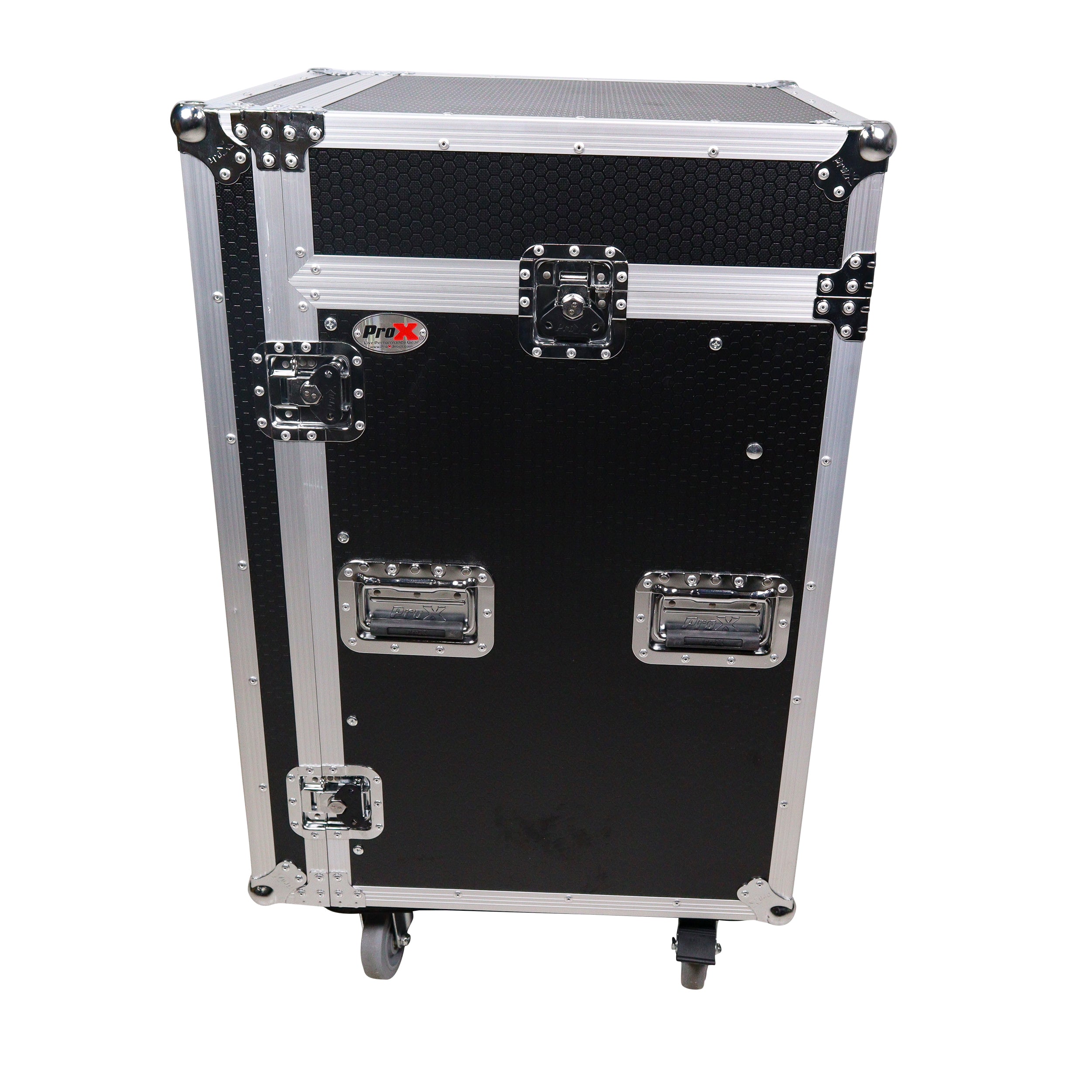 16U Vertical Rack Mount Flight Case with 10U Top for Mixer Combo Amp Rack with Laptop Shelf and Caster Wheels
