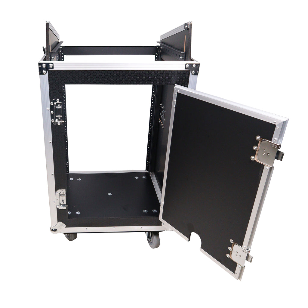 16U Vertical Rack Mount Flight Case with 10U Top for Mixer Combo Amp Rack with Caster Wheels