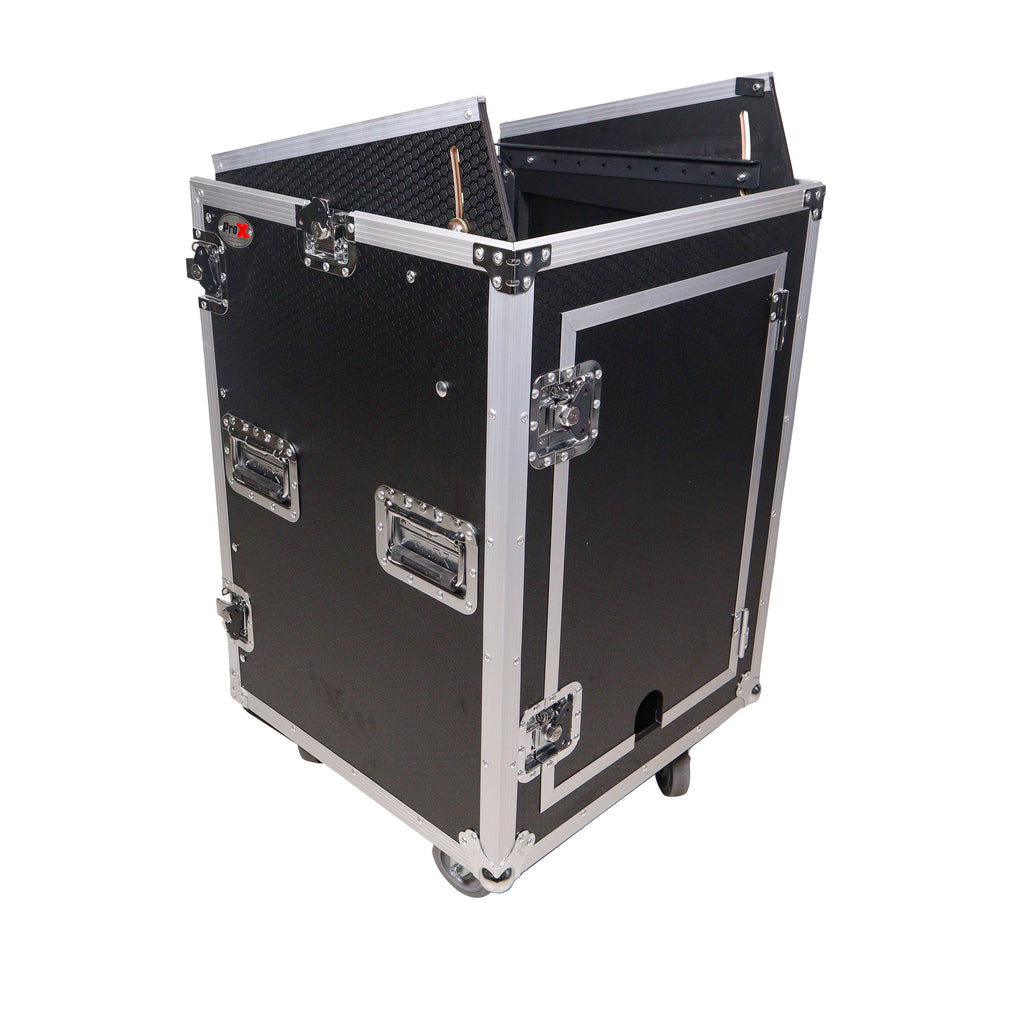 16U Vertical Rack Mount Flight Case with 10U Top for Mixer Combo Amp Rack with Caster Wheels