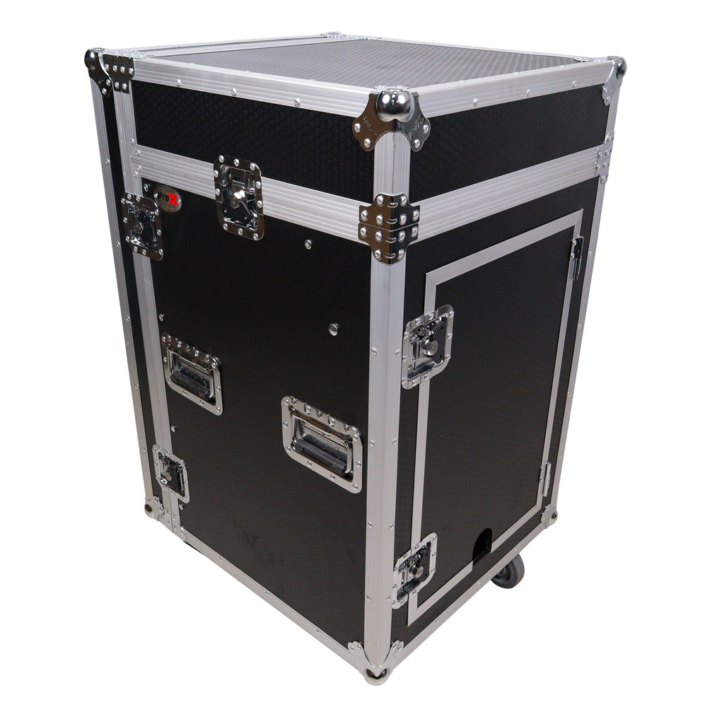 16U Vertical Rack Mount Flight Case with 10U Top for Mixer Combo Amp Rack with Caster Wheels