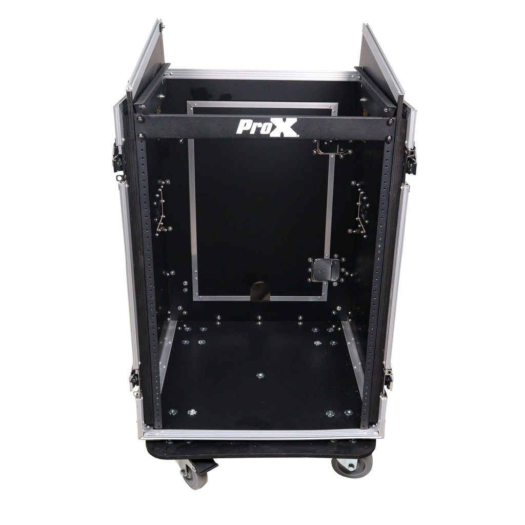16U Vertical Rack Mount Flight Case with 10U Top for Mixer Combo Amp Rack with Caster Wheels
