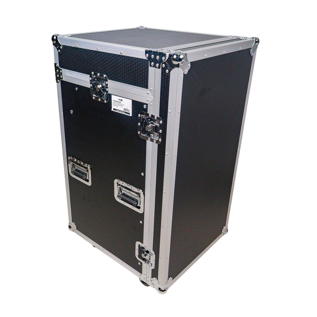 18U Vertical Rack Mount Flight Case with 10U Top for Mixer Combo Amp Rack with Laptop Shelf and Caster Wheels