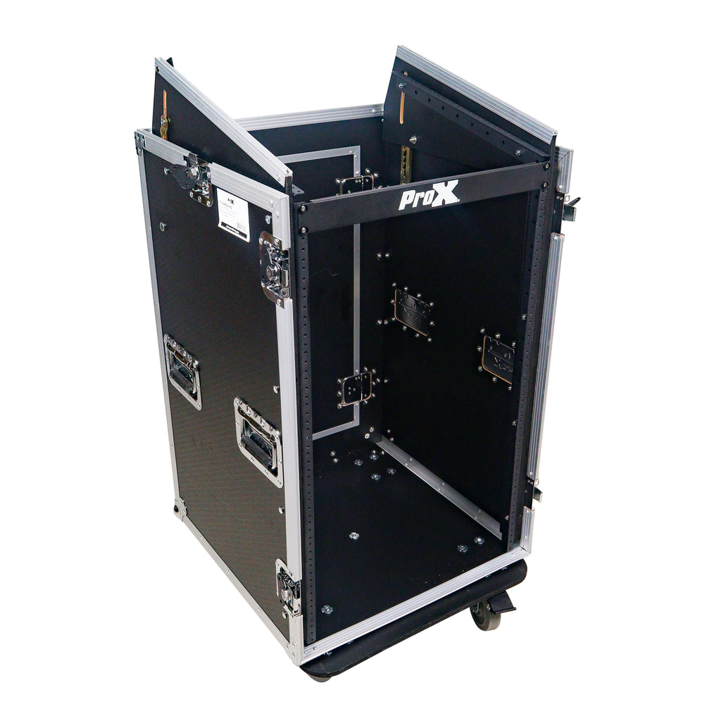 18U Vertical Rack Mount Flight Case with 10U Top for Mixer Combo Amp Rack with Laptop Shelf and Caster Wheels