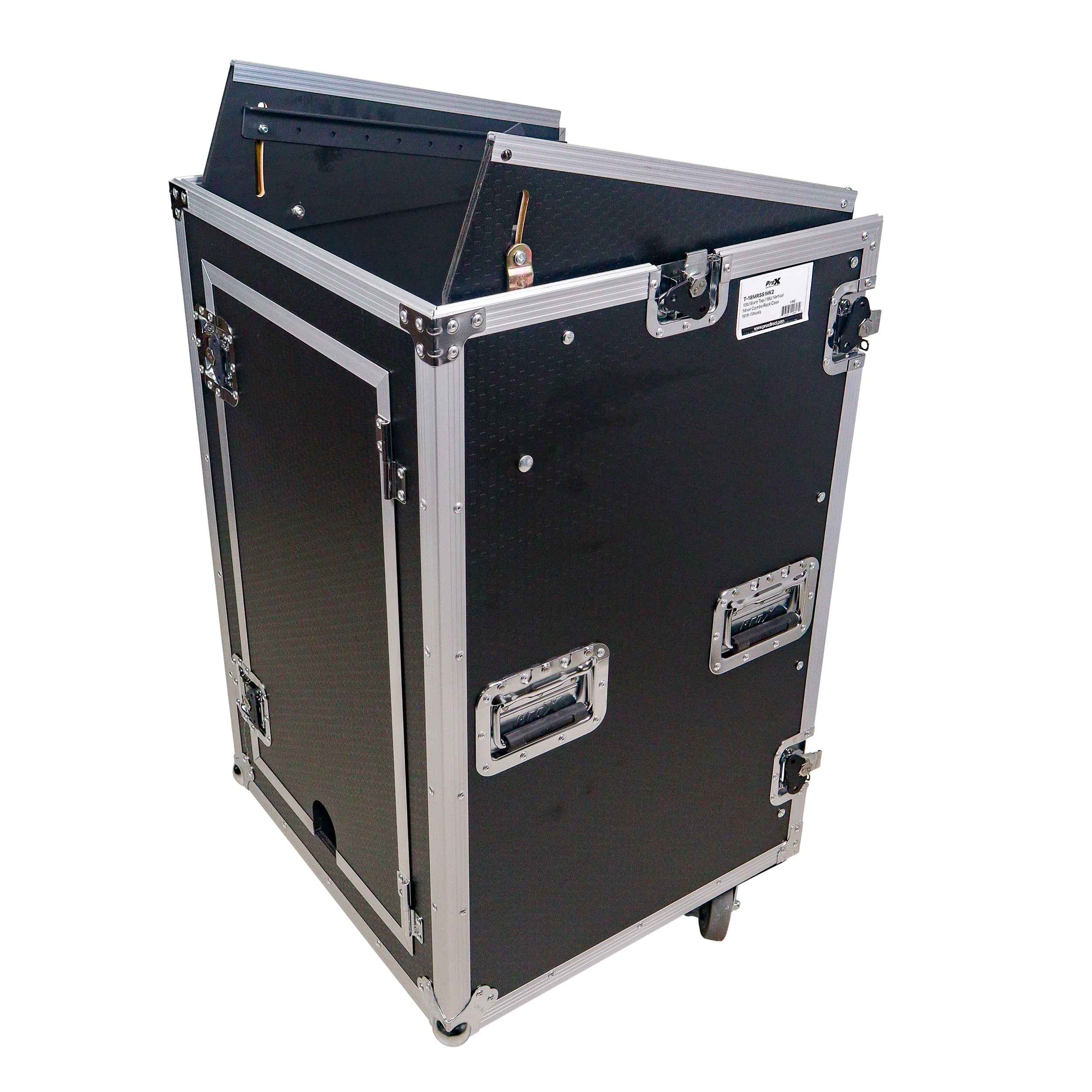 18U Vertical Rack Mount Flight Case with 10U Top for Mixer Combo Amp Rack with Laptop Shelf and Caster Wheels