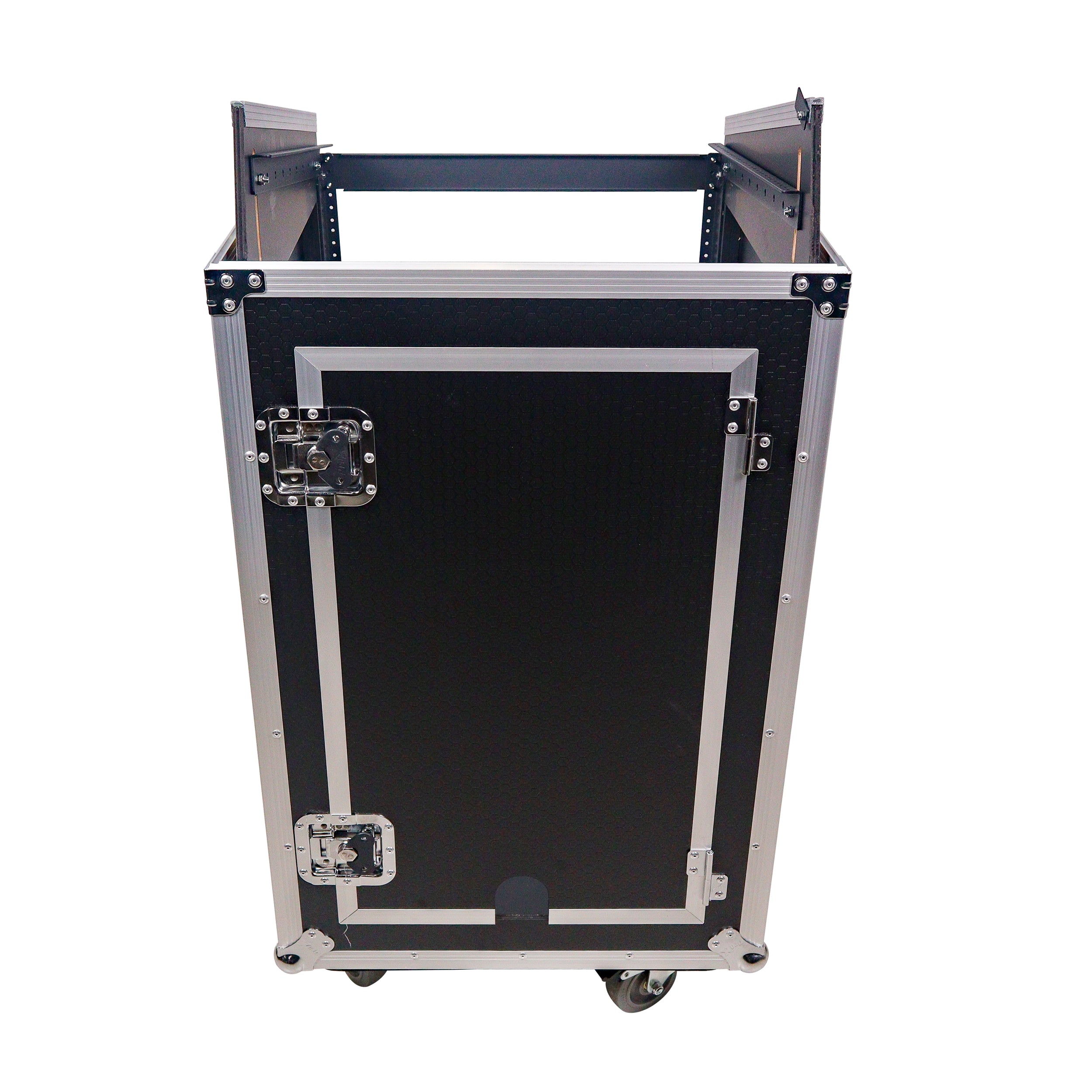 18U Vertical Rack Mount Flight Case with 10U Top for Mixer Combo Amp Rack with Laptop Shelf and Caster Wheels