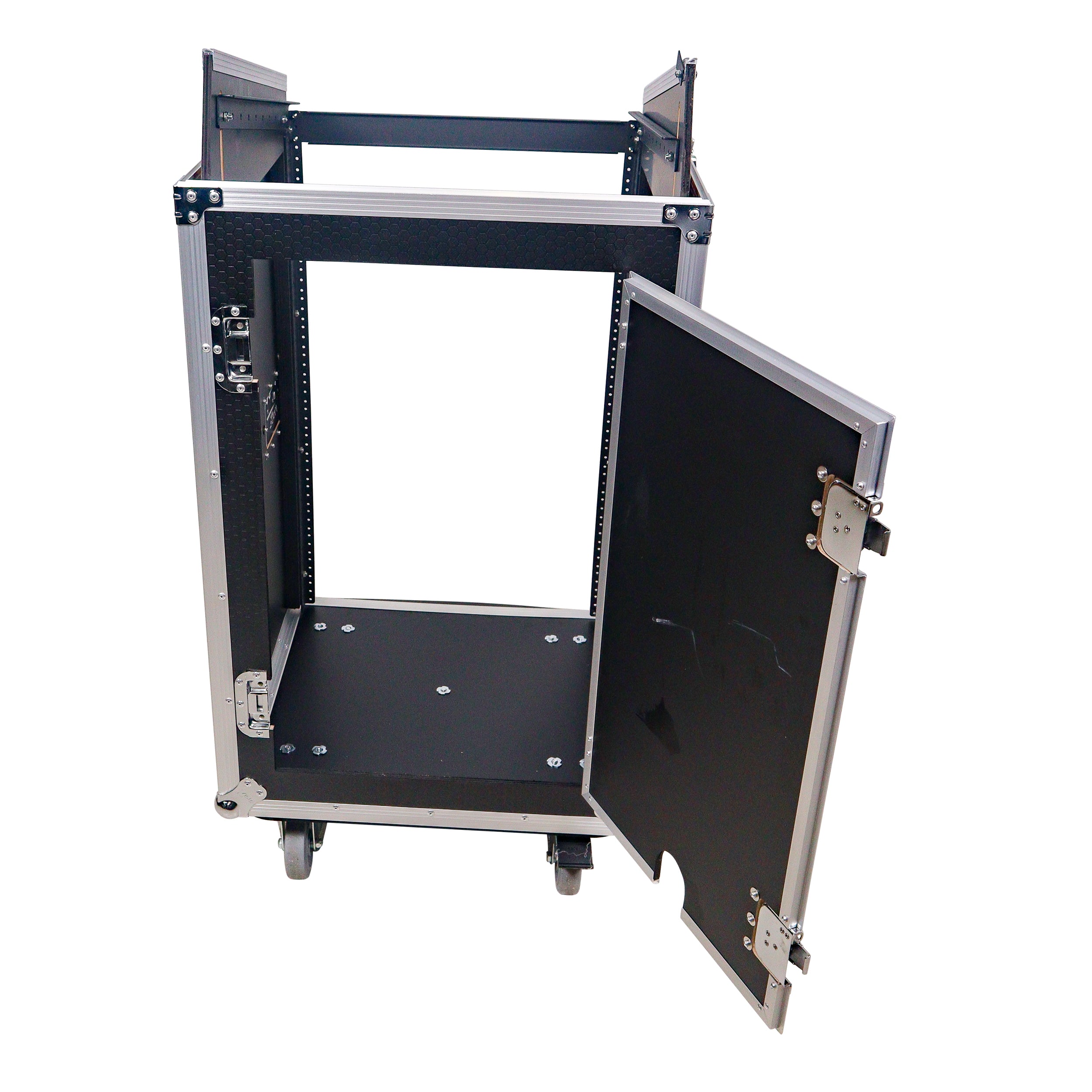 18U Vertical Rack Mount Flight Case with 10U Top for Mixer Combo Amp Rack with Laptop Shelf and Caster Wheels