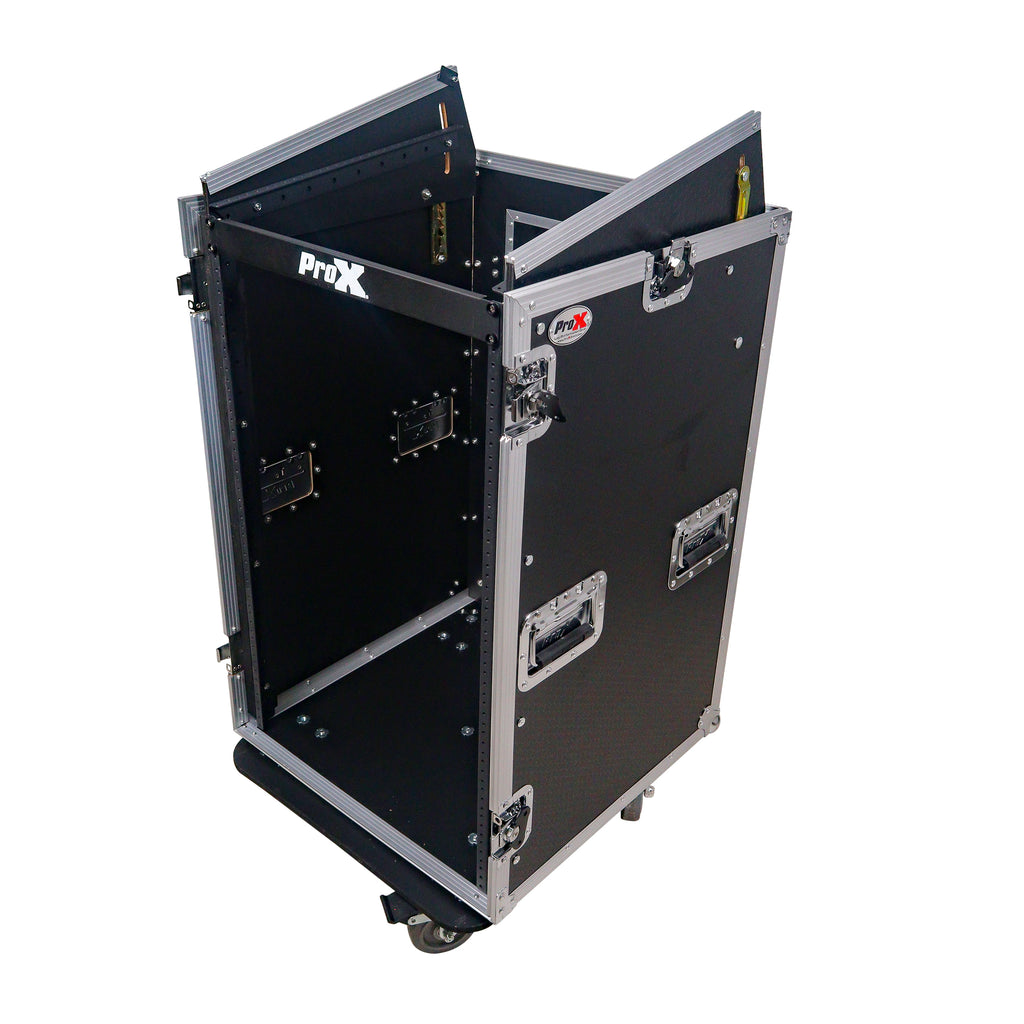 18U Vertical Rack Mount Flight Case with 10U Top for Mixer Combo Amp Rack with Laptop Shelf and Caster Wheels