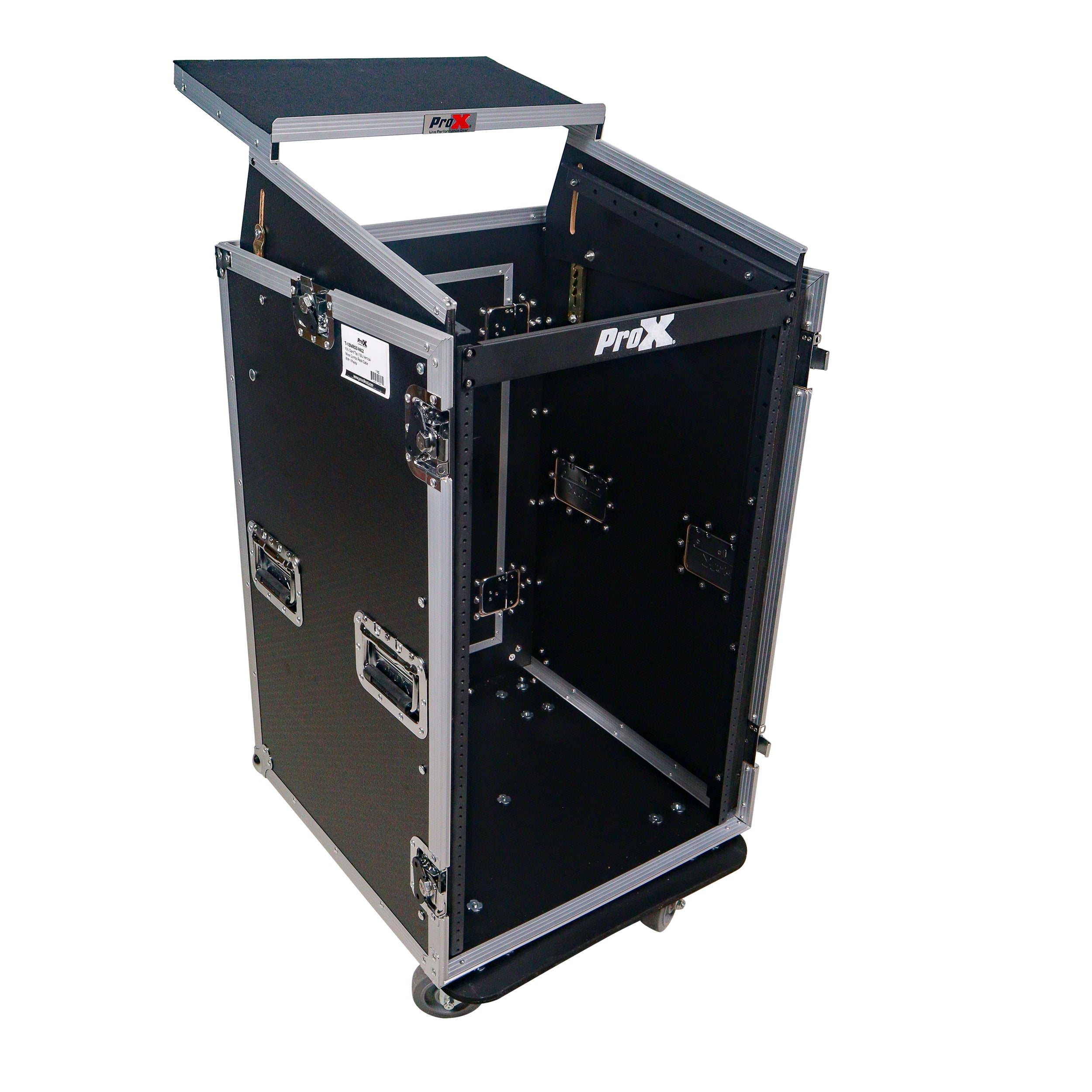 18U Vertical Rack Mount Flight Case with 10U Top for Mixer Combo Amp Rack with Laptop Shelf and Caster Wheels