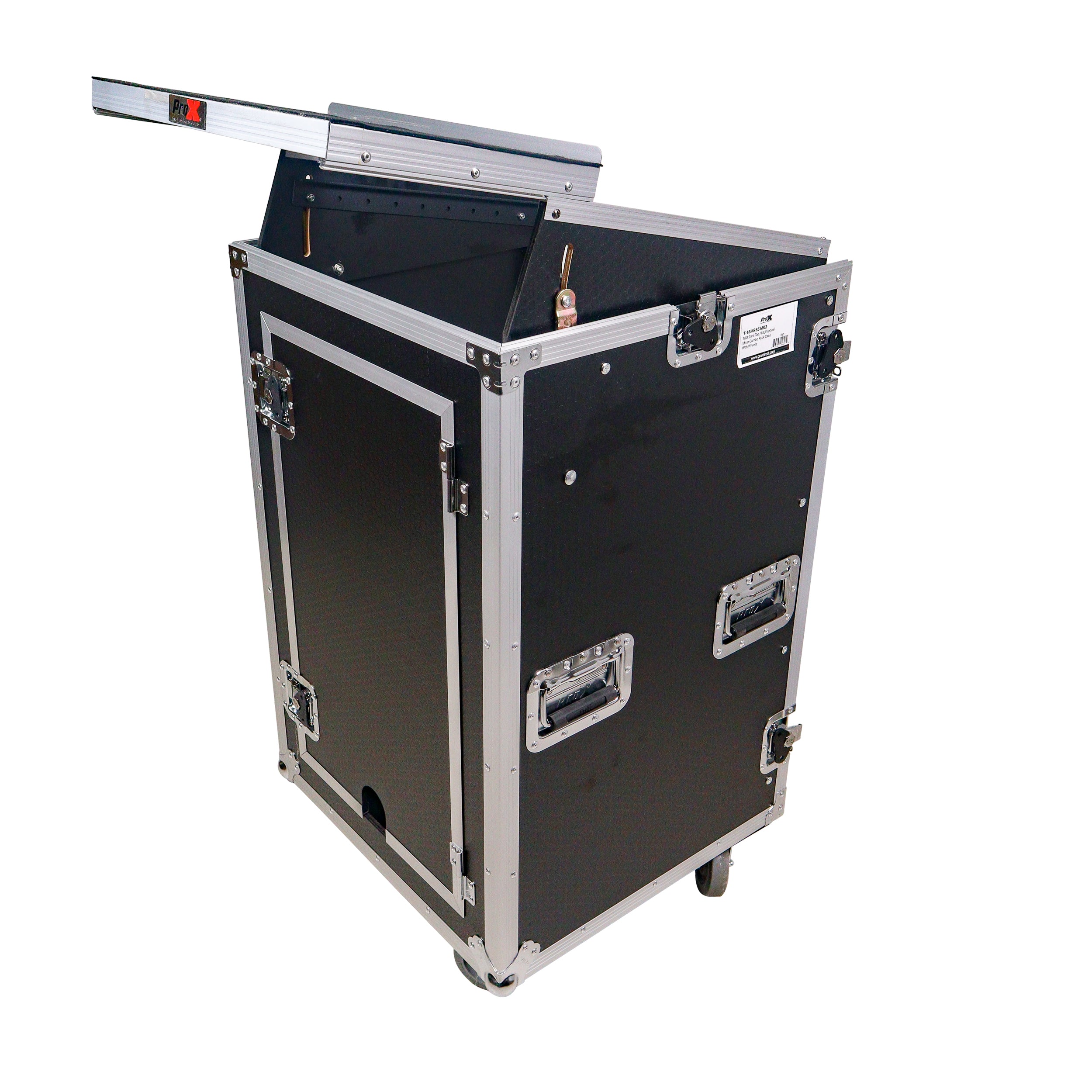 18U Vertical Rack Mount Flight Case with 10U Top for Mixer Combo Amp Rack with Laptop Shelf and Caster Wheels