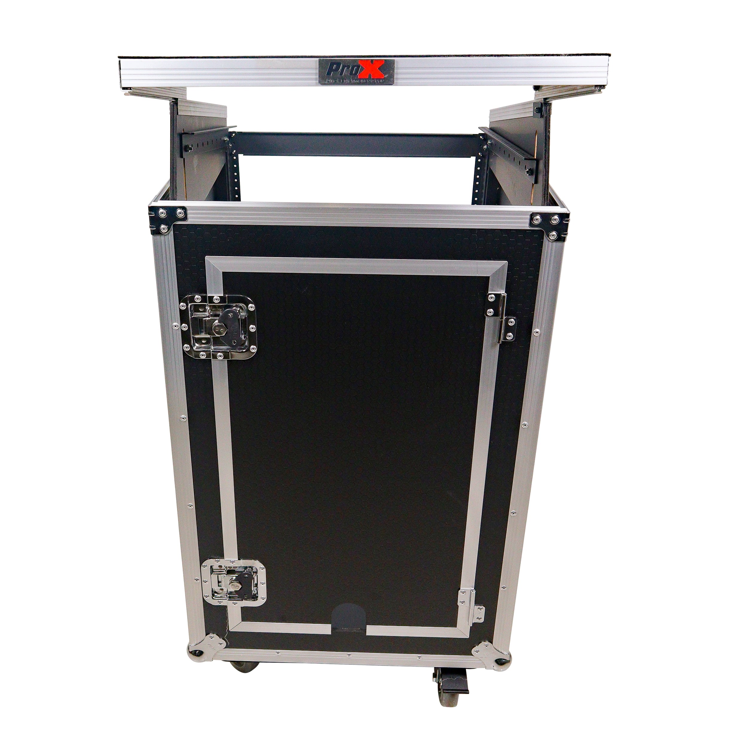 18U Vertical Rack Mount Flight Case with 10U Top for Mixer Combo Amp Rack with Laptop Shelf and Caster Wheels