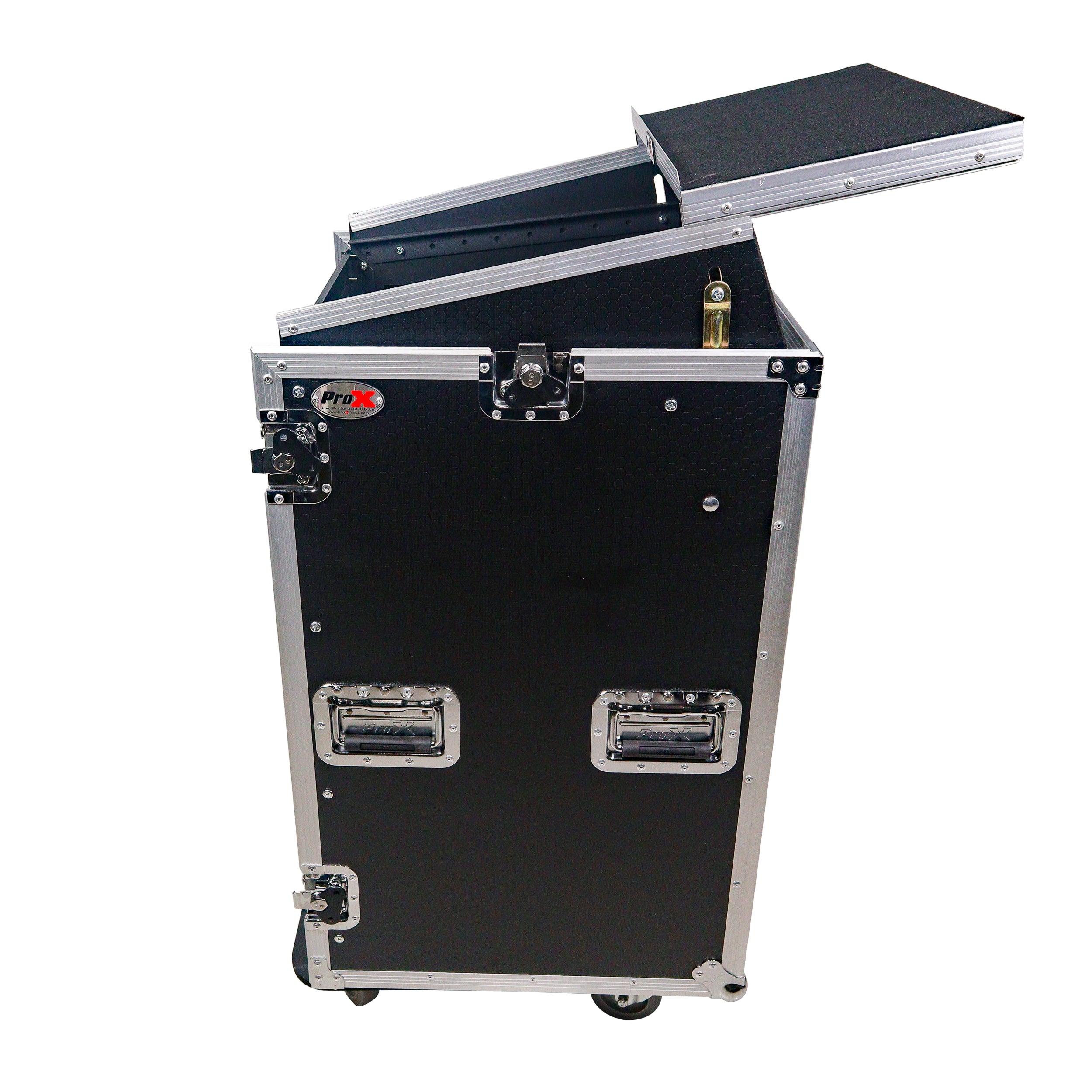18U Vertical Rack Mount Flight Case with 10U Top for Mixer Combo Amp Rack with Laptop Shelf and Caster Wheels