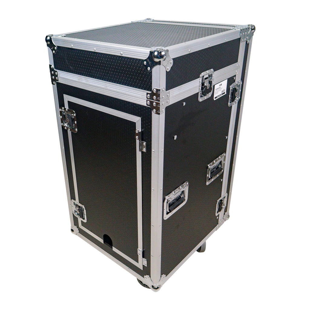 18U Vertical Rack Mount Flight Case with 10U Top for Mixer Combo Amp Rack with Laptop Shelf and Caster Wheels