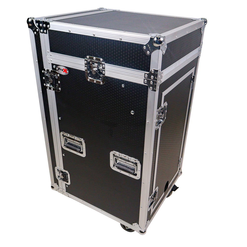 18U Vertical Rack Mount Flight Case with 10U Top for Mixer Combo Amp Rack with Laptop Shelf and Caster Wheels