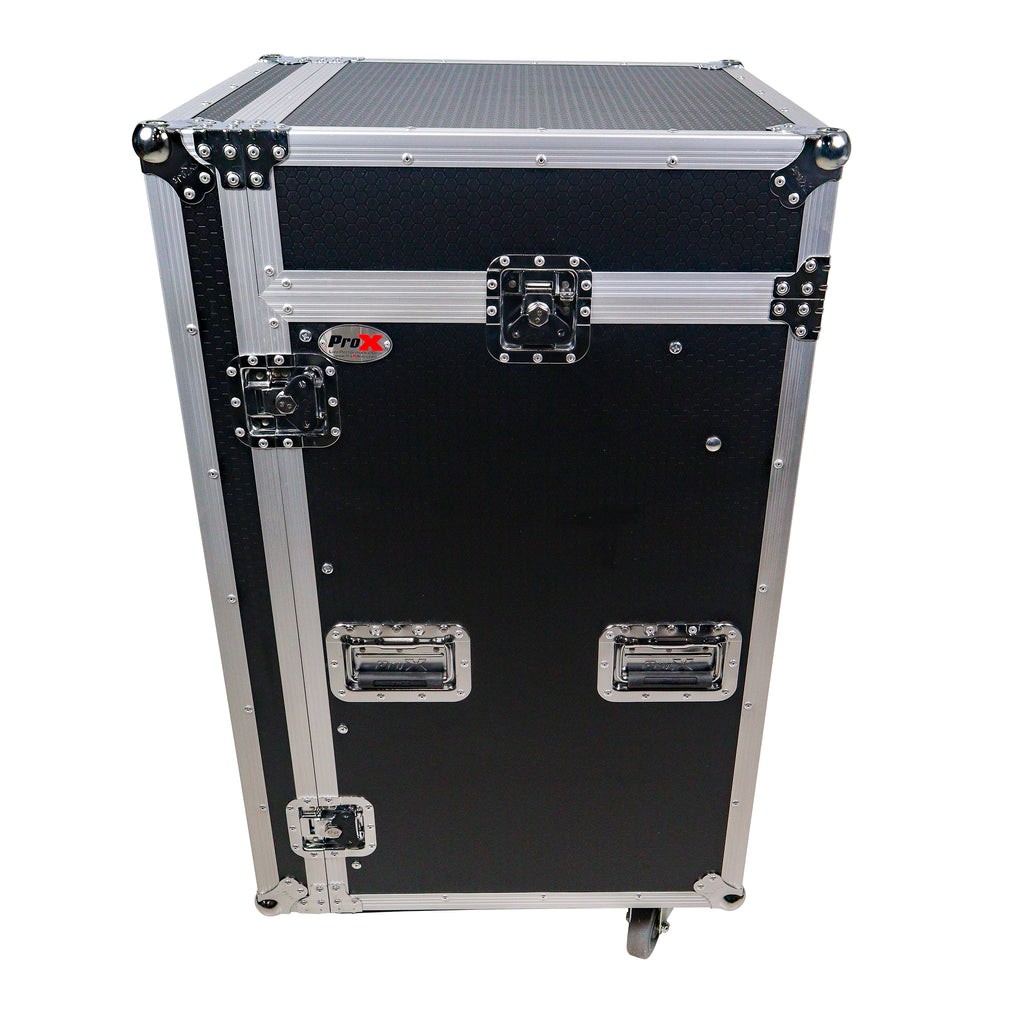 18U Vertical Rack Mount Flight Case with 10U Top for Mixer Combo Amp Rack with Laptop Shelf and Caster Wheels