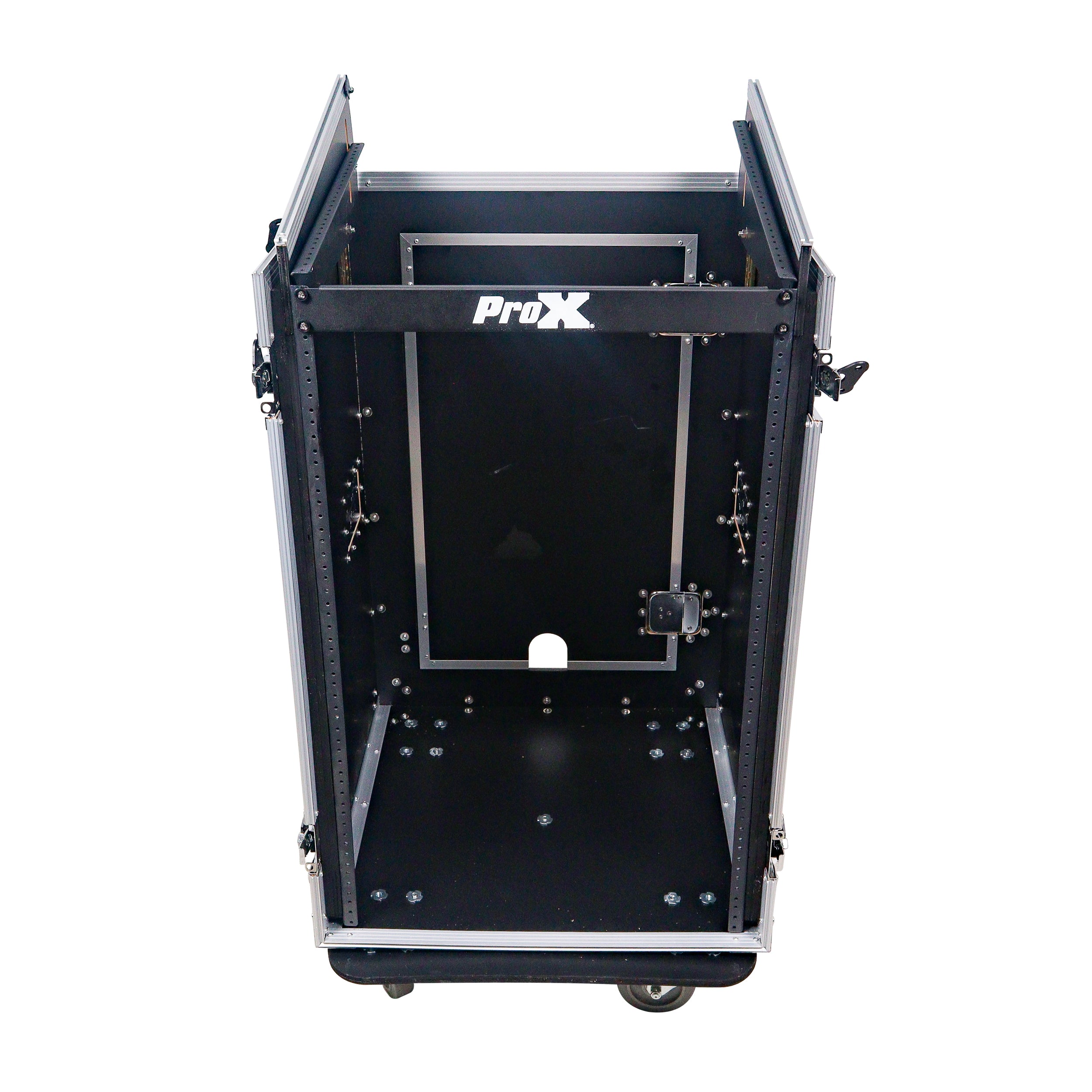 18U Vertical Rack Mount Flight Case with 10U Top for Mixer Combo Amp Rack with Laptop Shelf and Caster Wheels