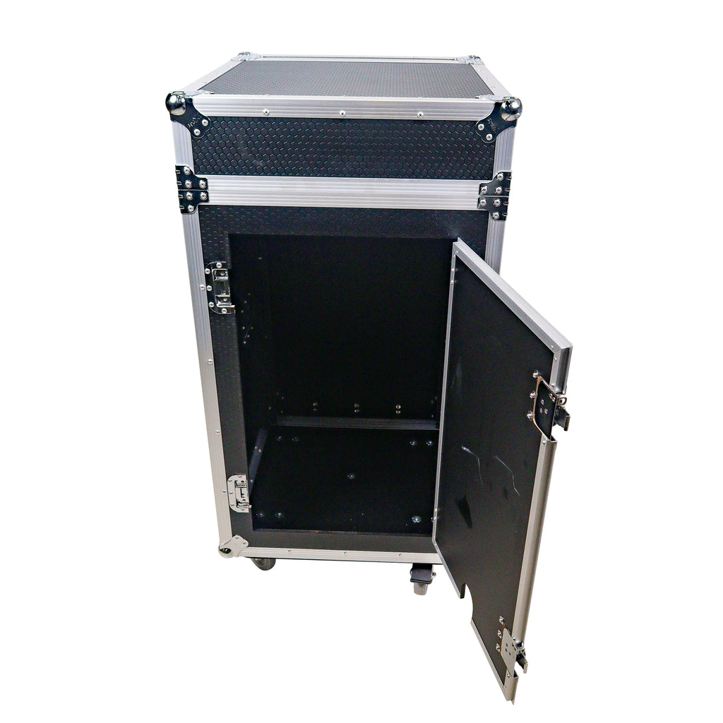 18U Vertical Rack Mount Flight Case with 10U Top for Mixer Combo Amp Rack with Caster Wheels