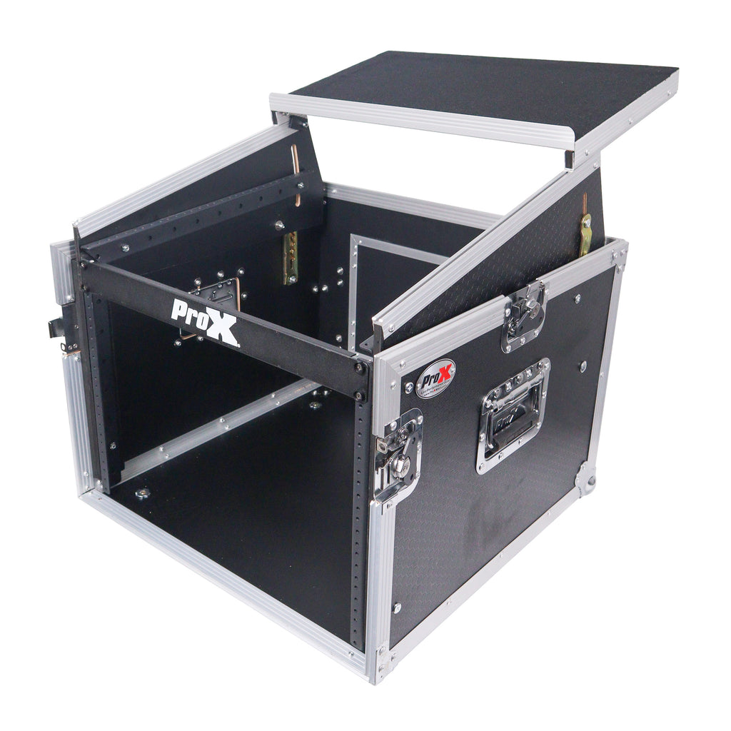 8U Vertical Rack Mount Flight Case with 10U Top for Mixer Combo Amp Rack with Laptop Shelf