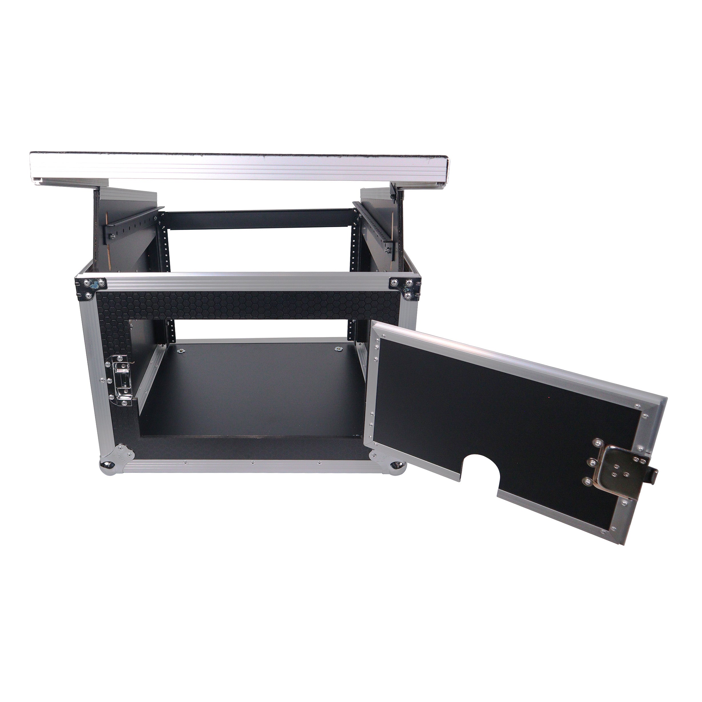 8U Vertical Rack Mount Flight Case with 10U Top for Mixer Combo Amp Rack with Laptop Shelf