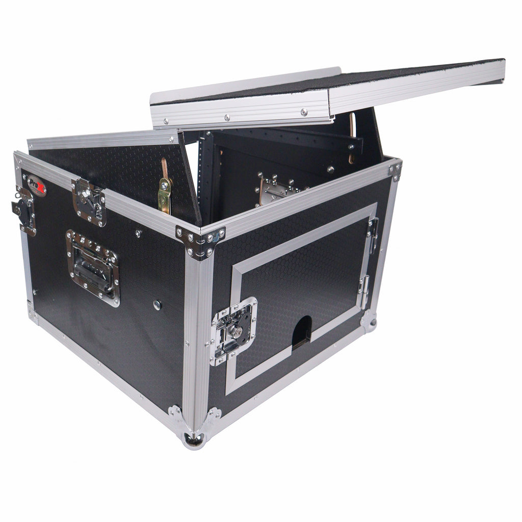 8U Vertical Rack Mount Flight Case with 10U Top for Mixer Combo Amp Rack with Laptop Shelf