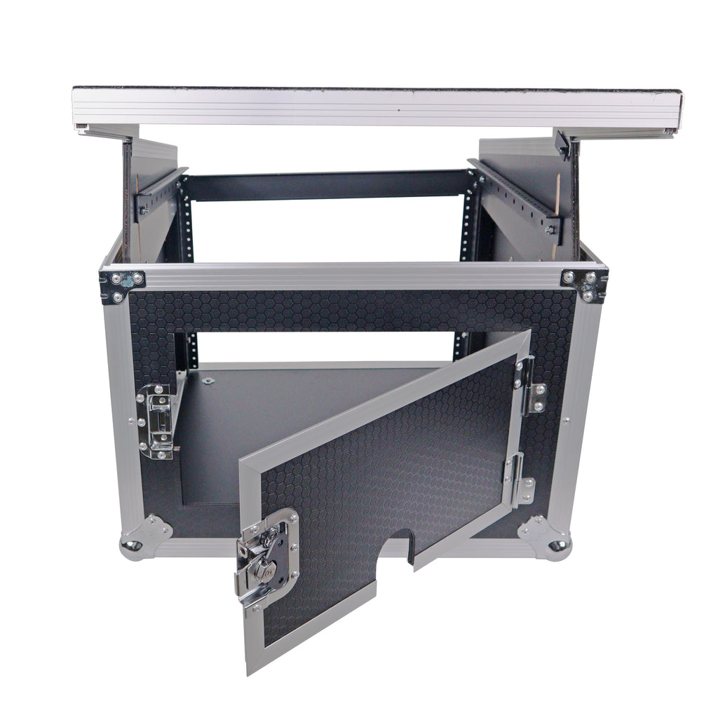 8U Vertical Rack Mount Flight Case with 10U Top for Mixer Combo Amp Rack with Laptop Shelf