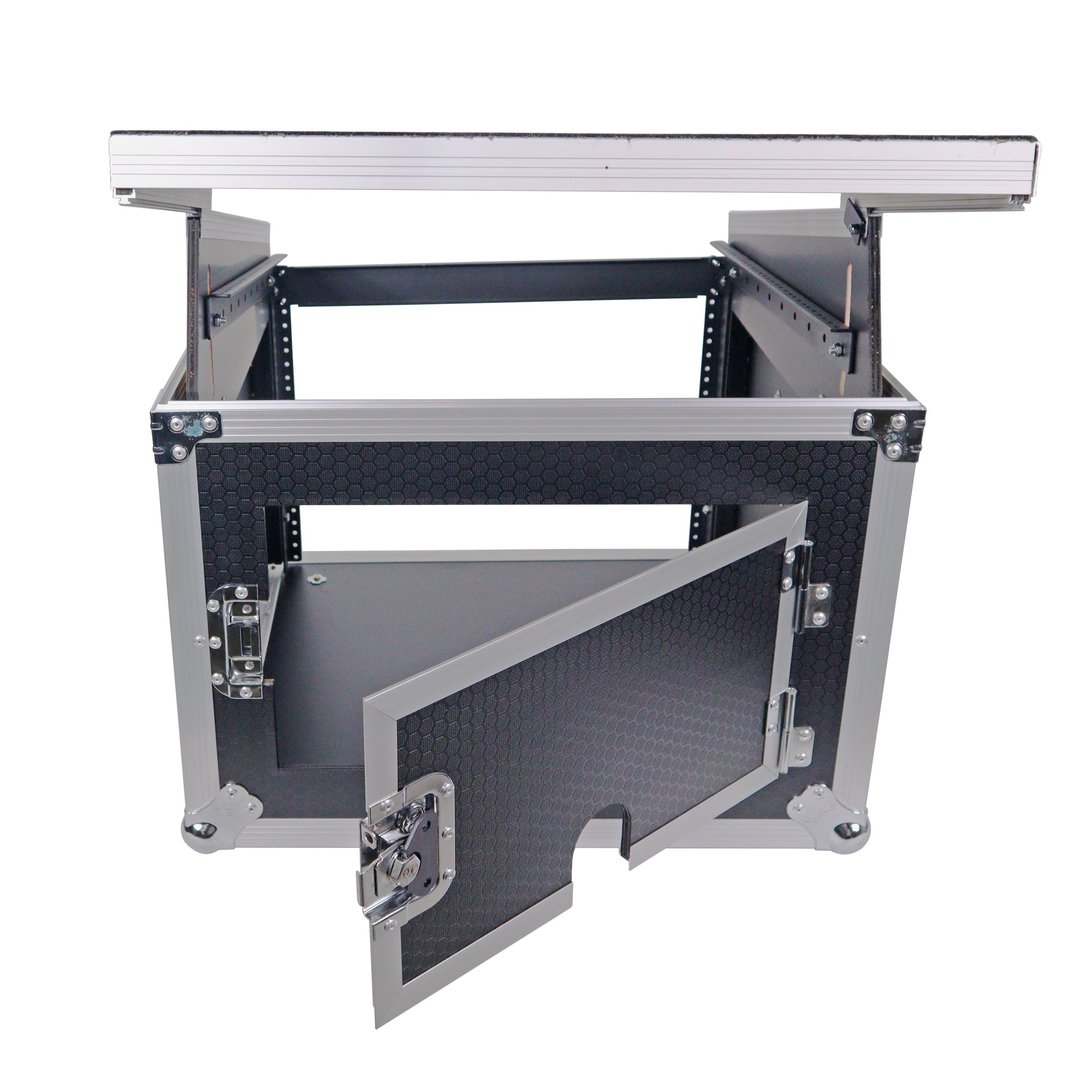 8U Vertical Rack Mount Flight Case with 10U Top for Mixer Combo Amp Rack with Laptop Shelf