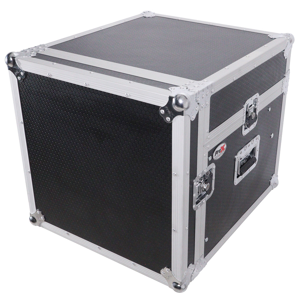 8U Vertical Rack Mount Flight Case with 10U Top for Mixer Combo Amp Rack with Laptop Shelf