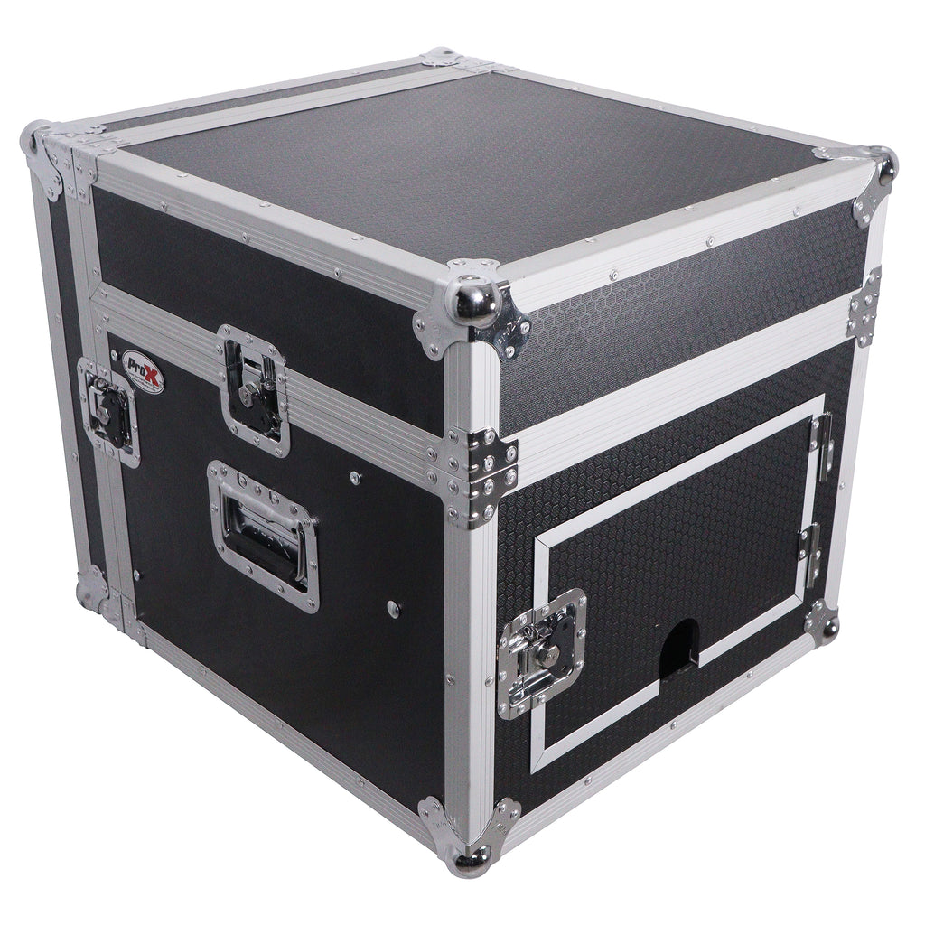 8U Vertical Rack Mount Flight Case with 10U Top for Mixer Combo Amp Rack with Laptop Shelf