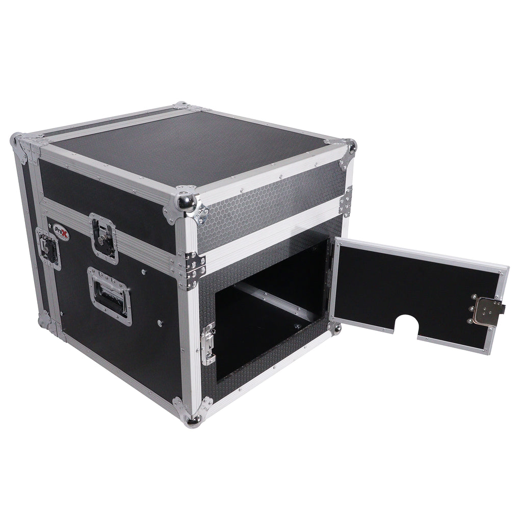 8U Vertical Rack Mount Flight Case with 10U Top for Mixer Combo Amp Rack with Laptop Shelf