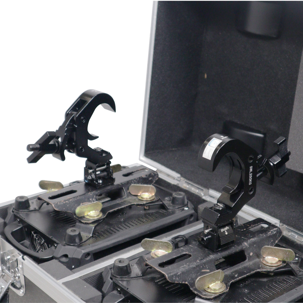 Set of (4) Quick 90º Folding Moving Head Clamp Adapters with T-C12 Truss Clamp 2 in. Diameter Black Finish - Max Load: 330 lbs