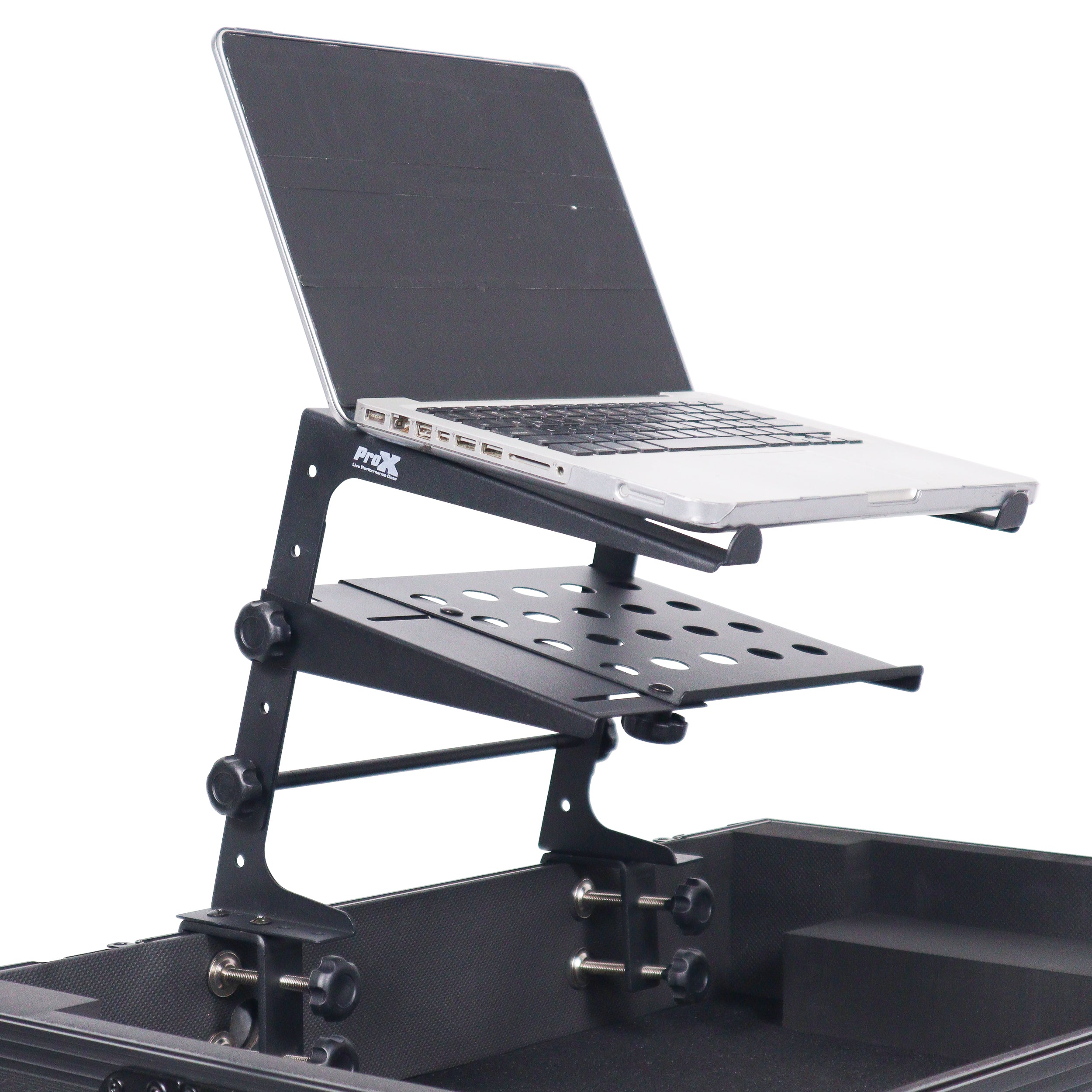 5PCS Universal Portable Desktop Laptop Stand with 2nd Tier Shelf and Mounting Clamps for DJ Cases
