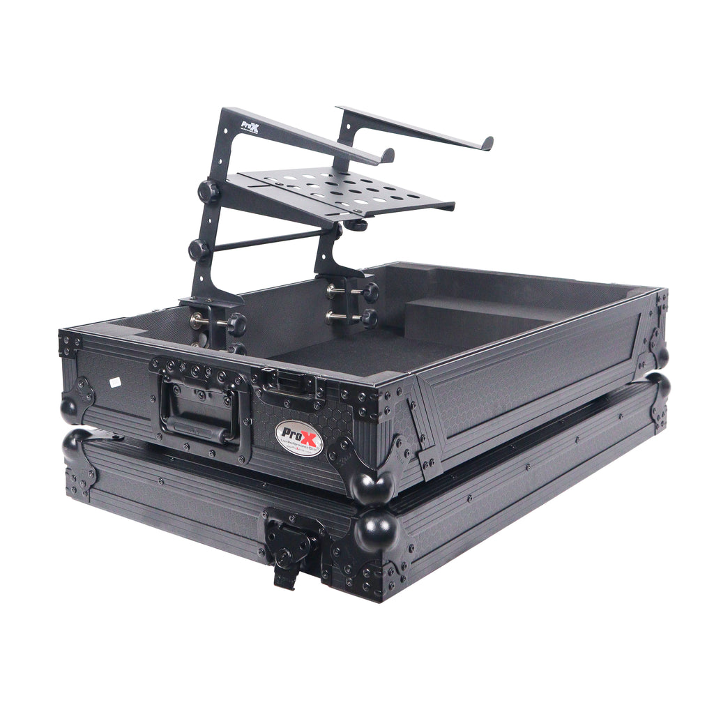 Universal Portable Desktop Laptop Stand with 2nd Tier Shelf and Mounting Clamps for DJ Cases