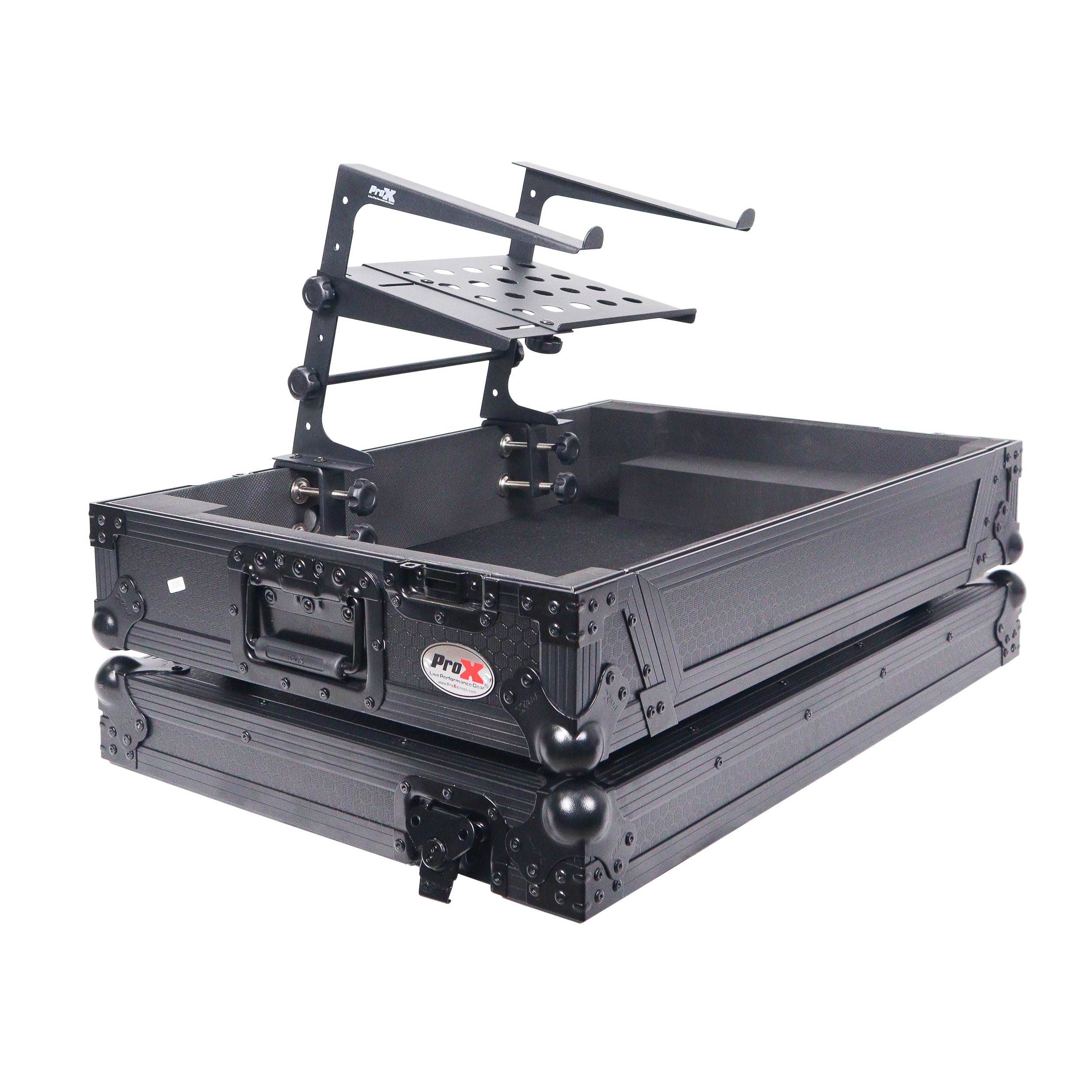 Universal Portable Desktop Laptop Stand with 2nd Tier Shelf and Mounting Clamps for DJ Cases