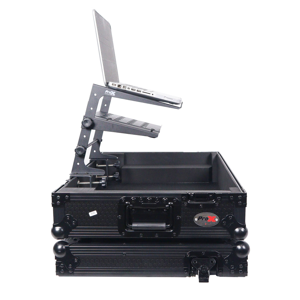 Universal Portable Desktop Laptop Stand with 2nd Tier Shelf and Mounting Clamps for DJ Cases