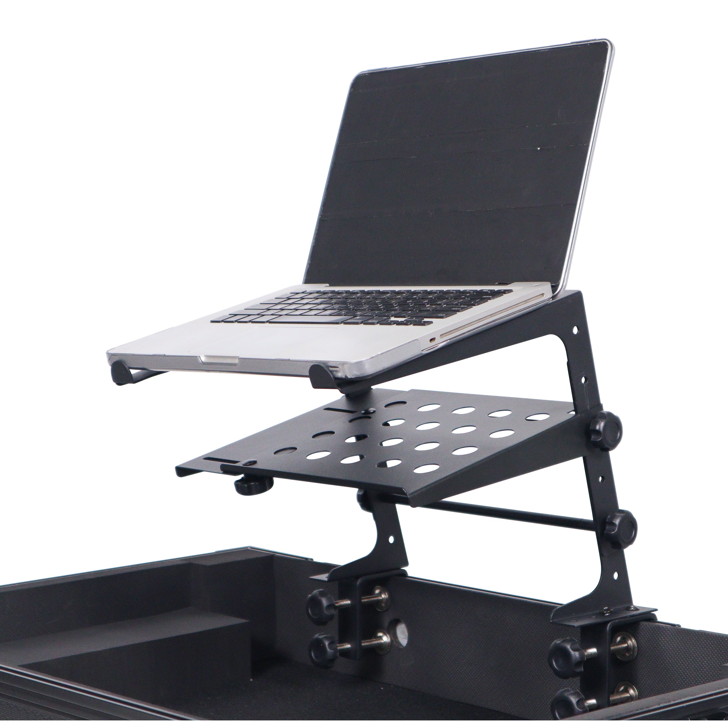 5PCS Universal Portable Desktop Laptop Stand with 2nd Tier Shelf and Mounting Clamps for DJ Cases