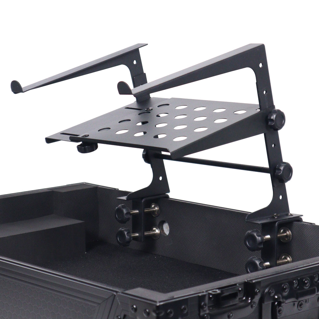 Universal Portable Desktop Laptop Stand with 2nd Tier Shelf and Mounting Clamps for DJ Cases