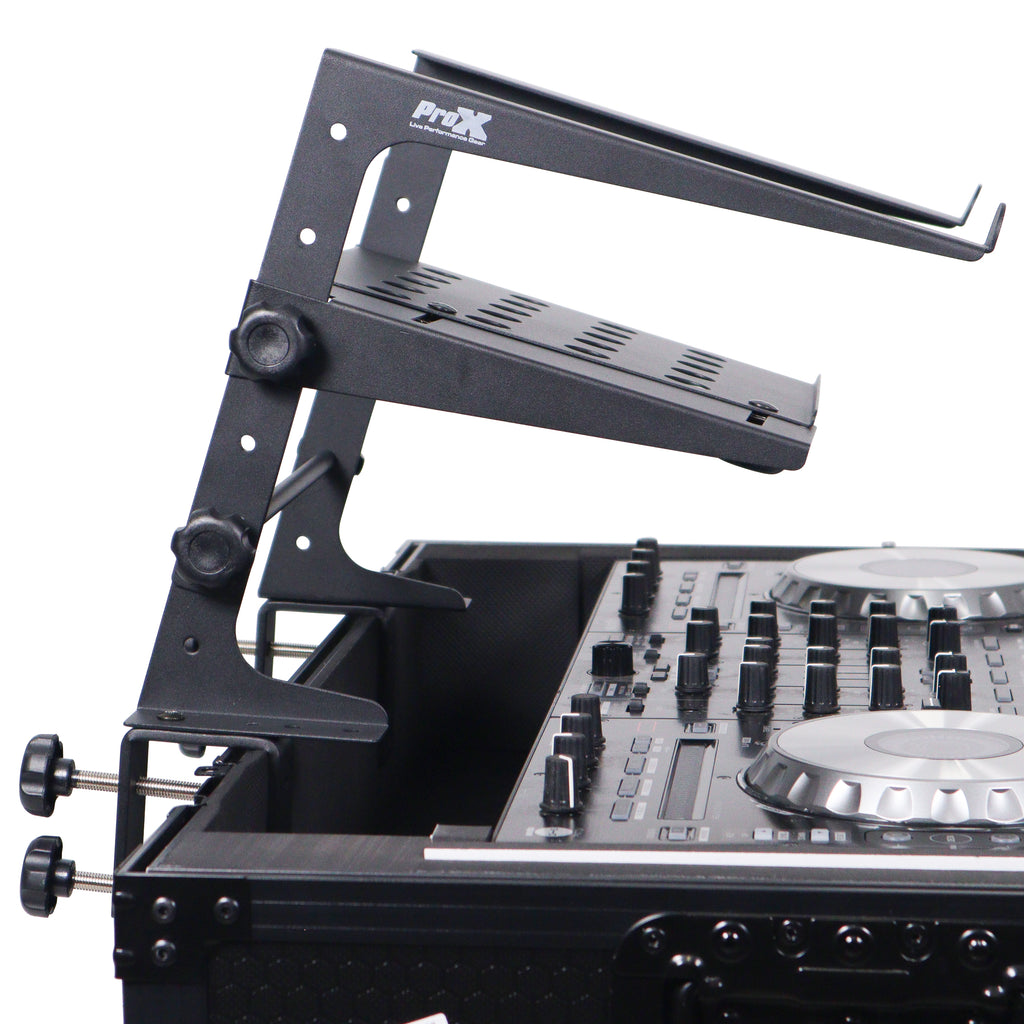 Universal Portable Desktop Laptop Stand with 2nd Tier Shelf and Mounting Clamps for DJ Cases