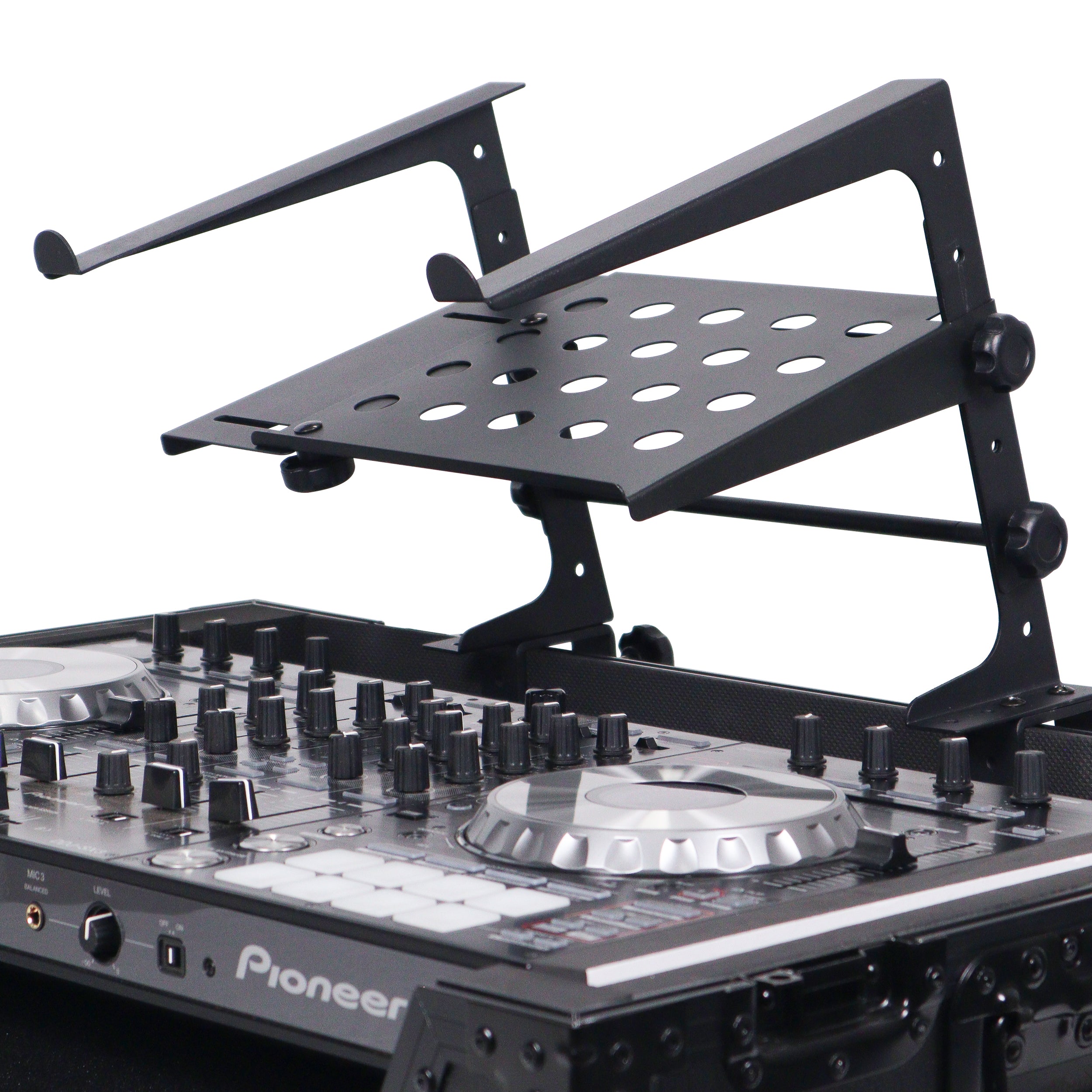 Universal Portable Desktop Laptop Stand with 2nd Tier Shelf and Mounting Clamps for DJ Cases
