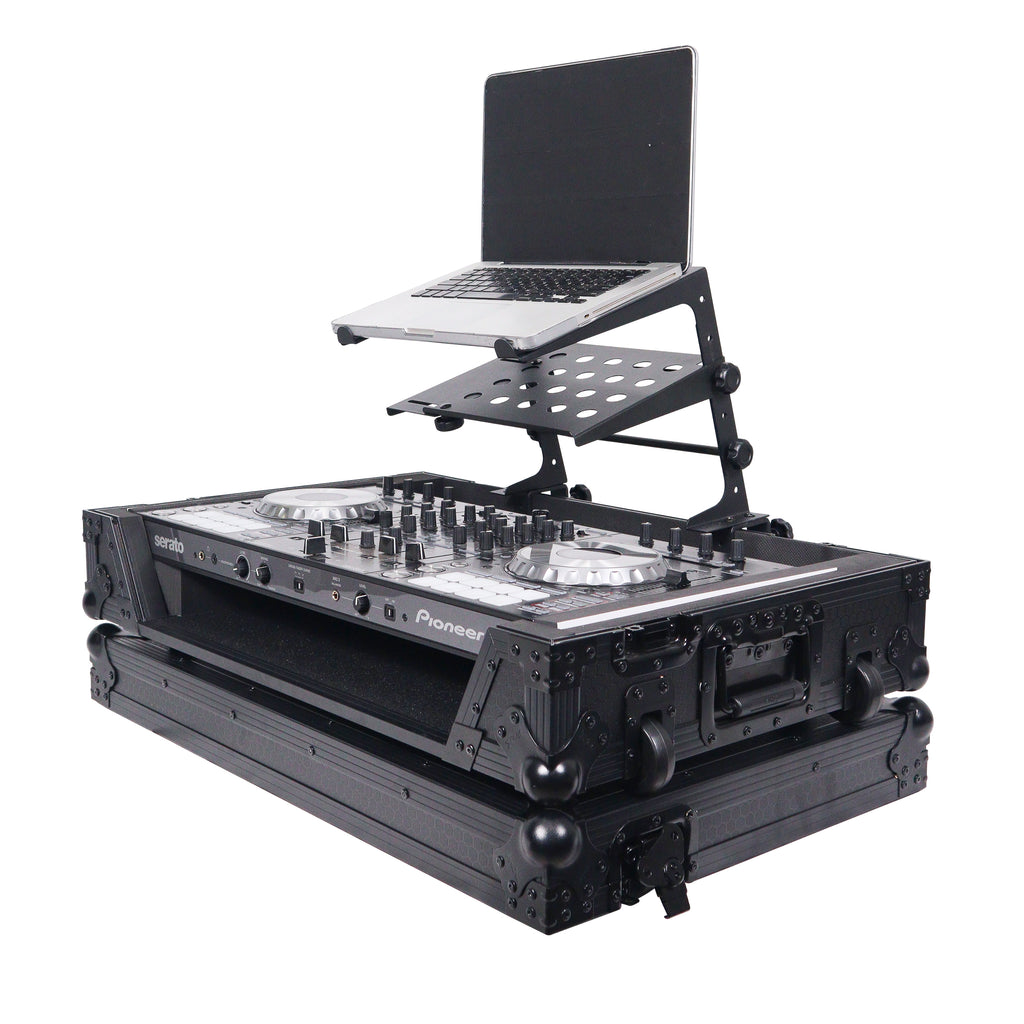 Universal Portable Desktop Laptop Stand with 2nd Tier Shelf and Mounting Clamps for DJ Cases