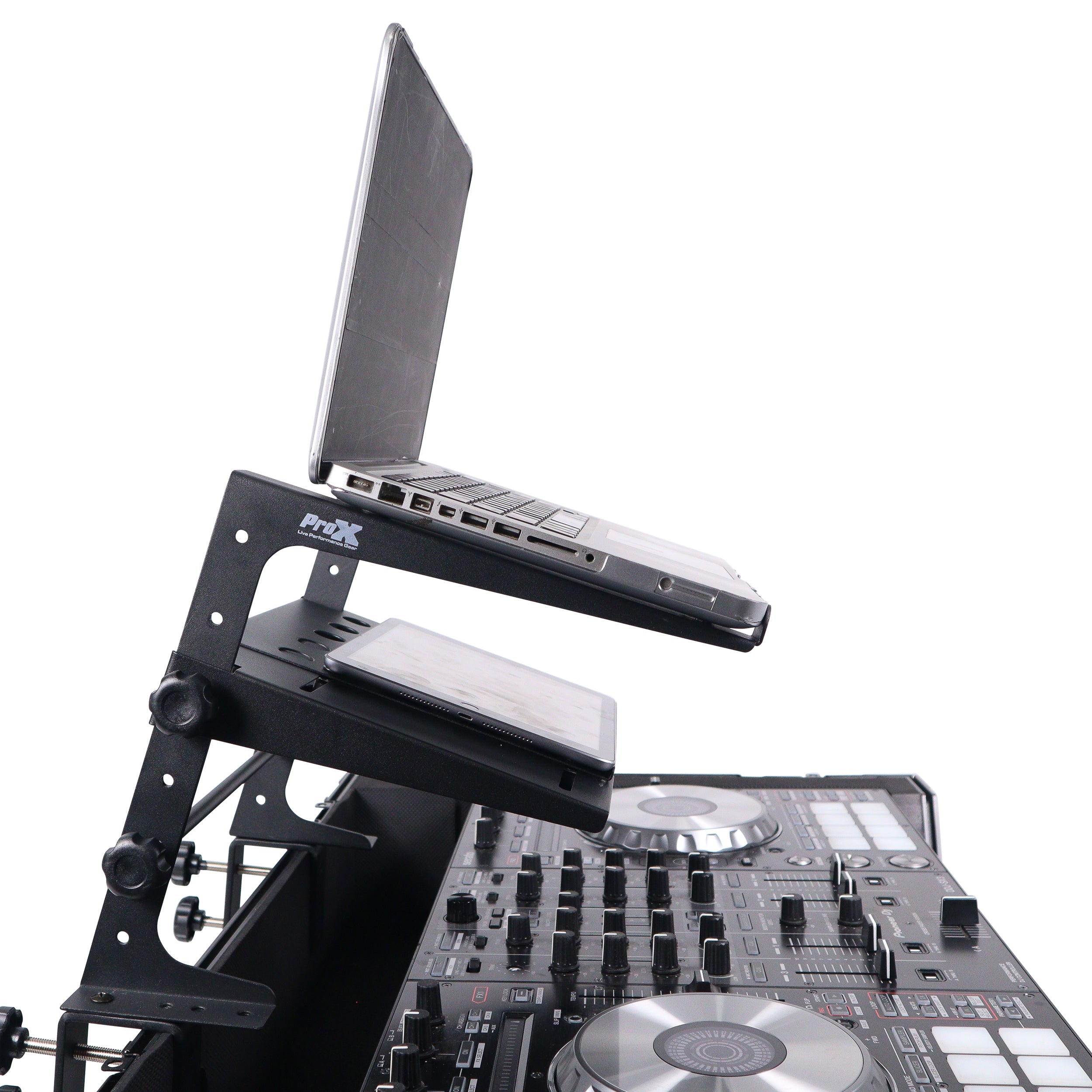 5PCS Universal Portable Desktop Laptop Stand with 2nd Tier Shelf and Mounting Clamps for DJ Cases
