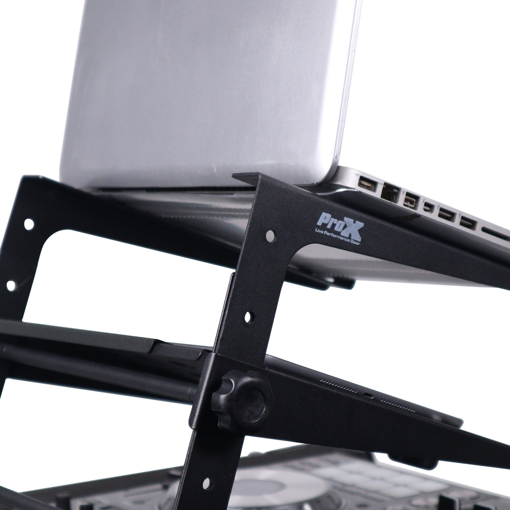 Universal Portable Desktop Laptop Stand with 2nd Tier Shelf and Mounting Clamps for DJ Cases