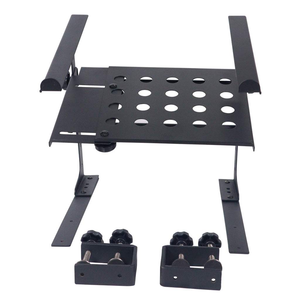 Universal Portable Desktop Laptop Stand with 2nd Tier Shelf and Mounting Clamps for DJ Cases