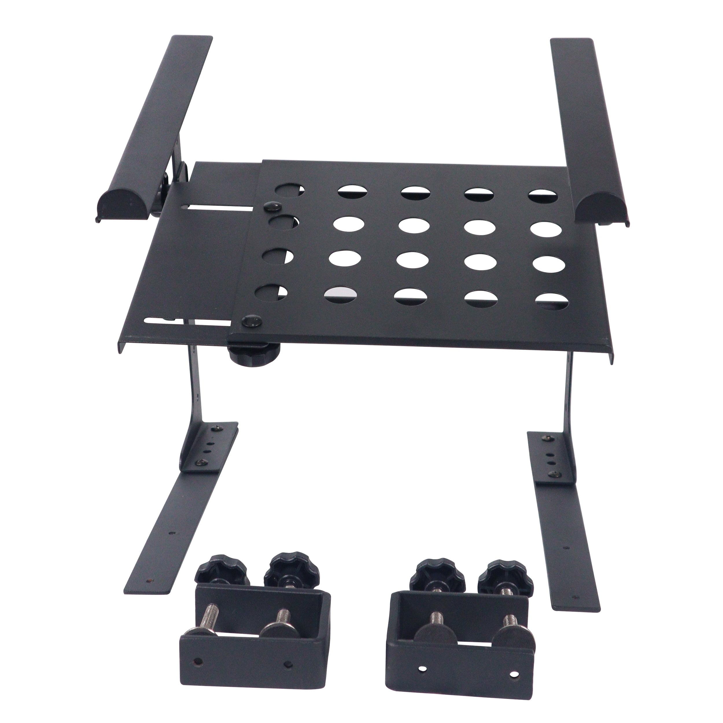 Universal Portable Desktop Laptop Stand with 2nd Tier Shelf and Mounting Clamps for DJ Cases
