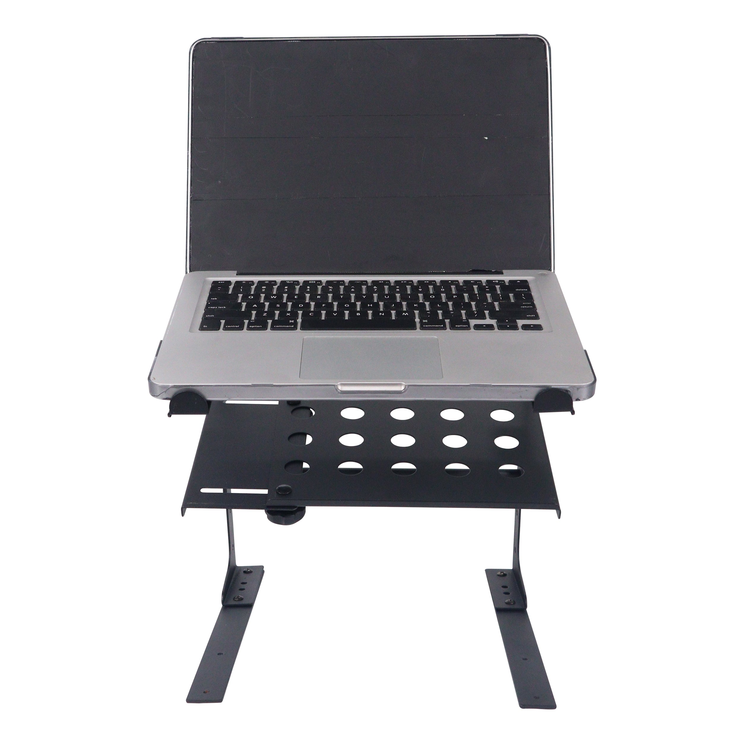 Universal Portable Desktop Laptop Stand with 2nd Tier Shelf and Mounting Clamps for DJ Cases